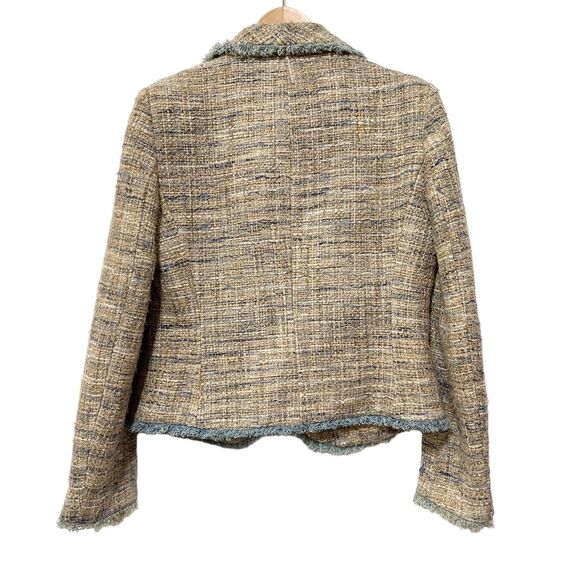 Cache Brown Blue tweed Blazer Jackets Frayed Trim Womens Size 10 - Picture 4 of 14
